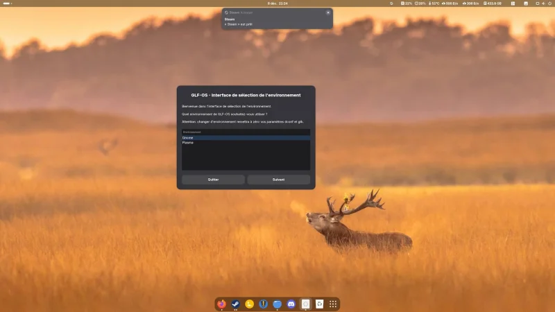Sélection de l'environnement entre Gnome et KDE
