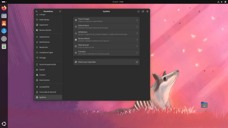Nouvel onglet Système dans les paramètres d'Ubuntu 24.04