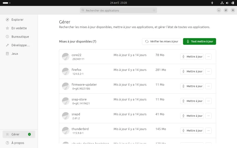 Mise à jour des applications du app center de Ubuntu 24.04