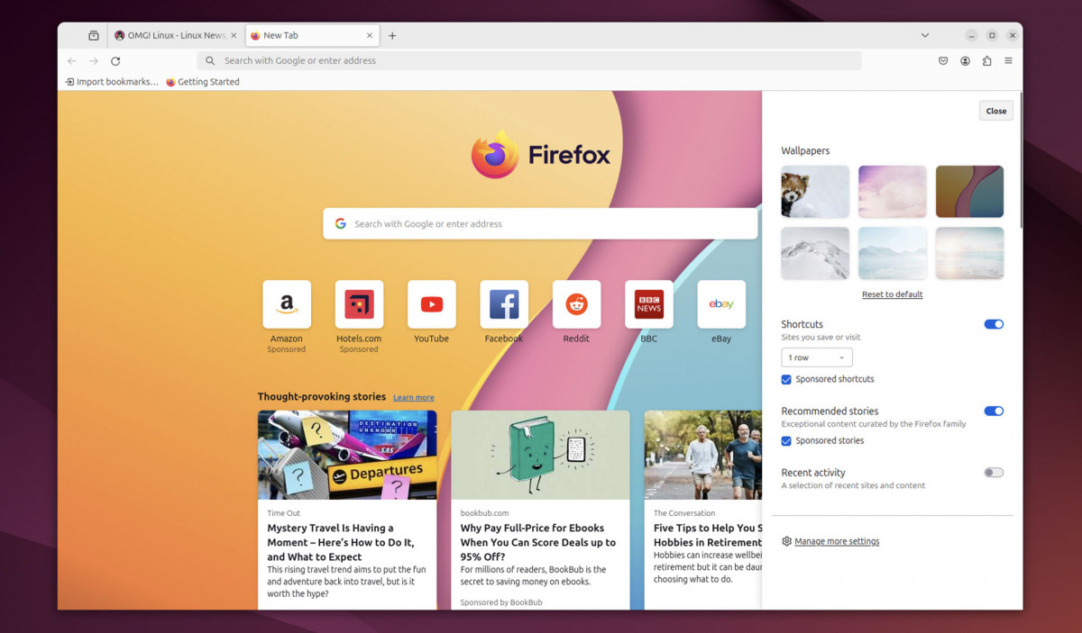 Les développeurs de Mozilla intègrent des fonds d'écran pour les nouveaux onglets dans Firefox.