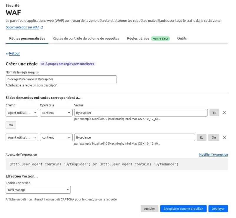 Bloquer les bots Bytedance et Bytespider avec Cloudflare