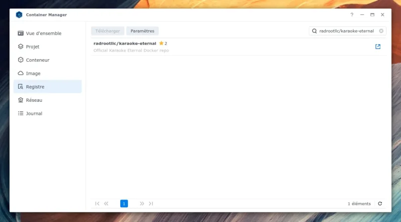 Interface du container manager pour Synology