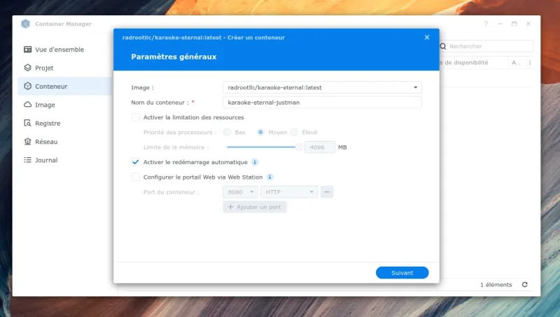 Etape 1 pour l'installation de l'image docker Karaoke Eternal