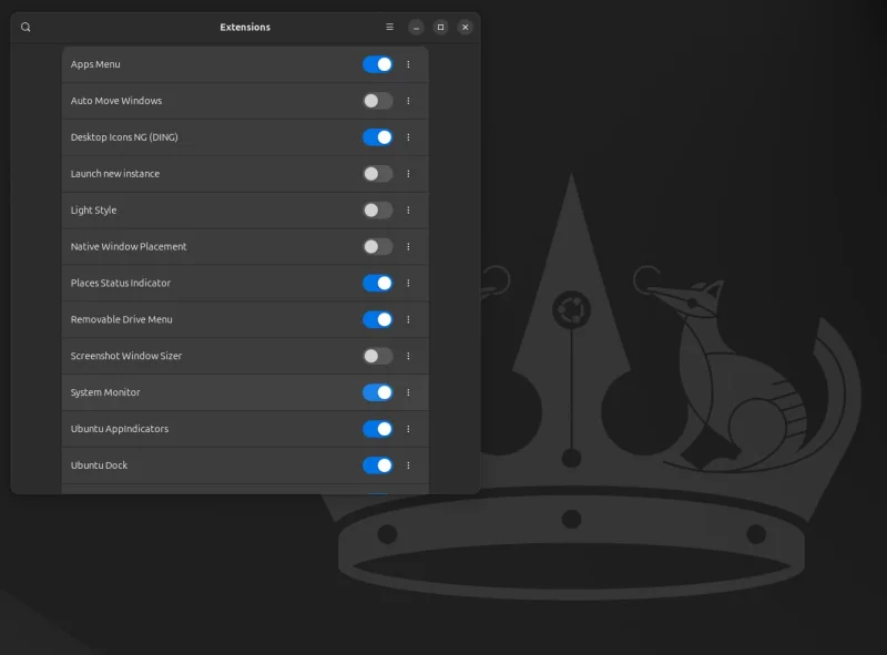 Panneau des extensions pour Ubuntu 24.04